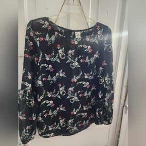 #048 Lauren Conrad DISNEY Snowwhite Apple Sequin Print Sheer Blouse Size Medium